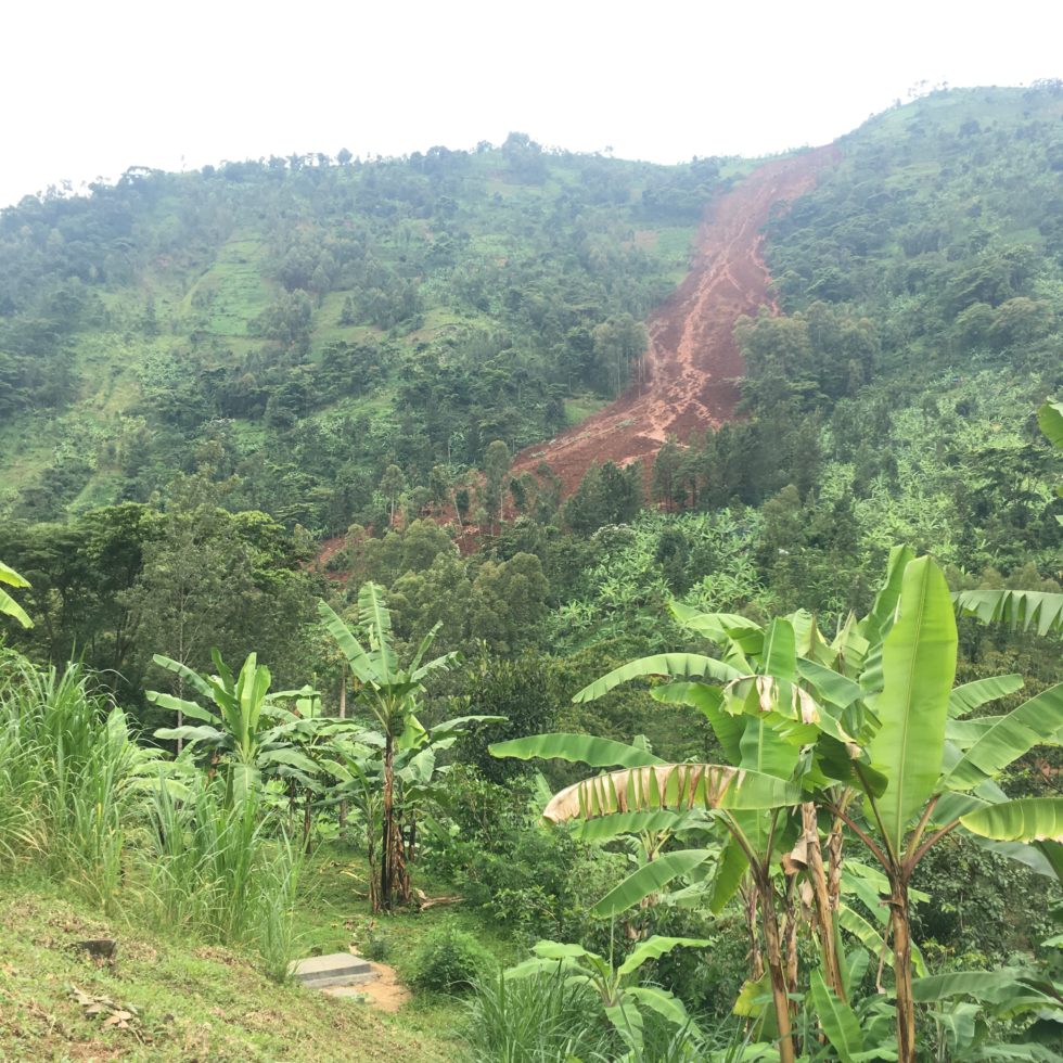Landscape image of landslide with greenery surrounding