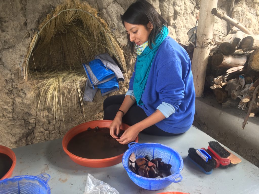 Andrea cleaning ceramics - Parque Arqueológico Cochasquí