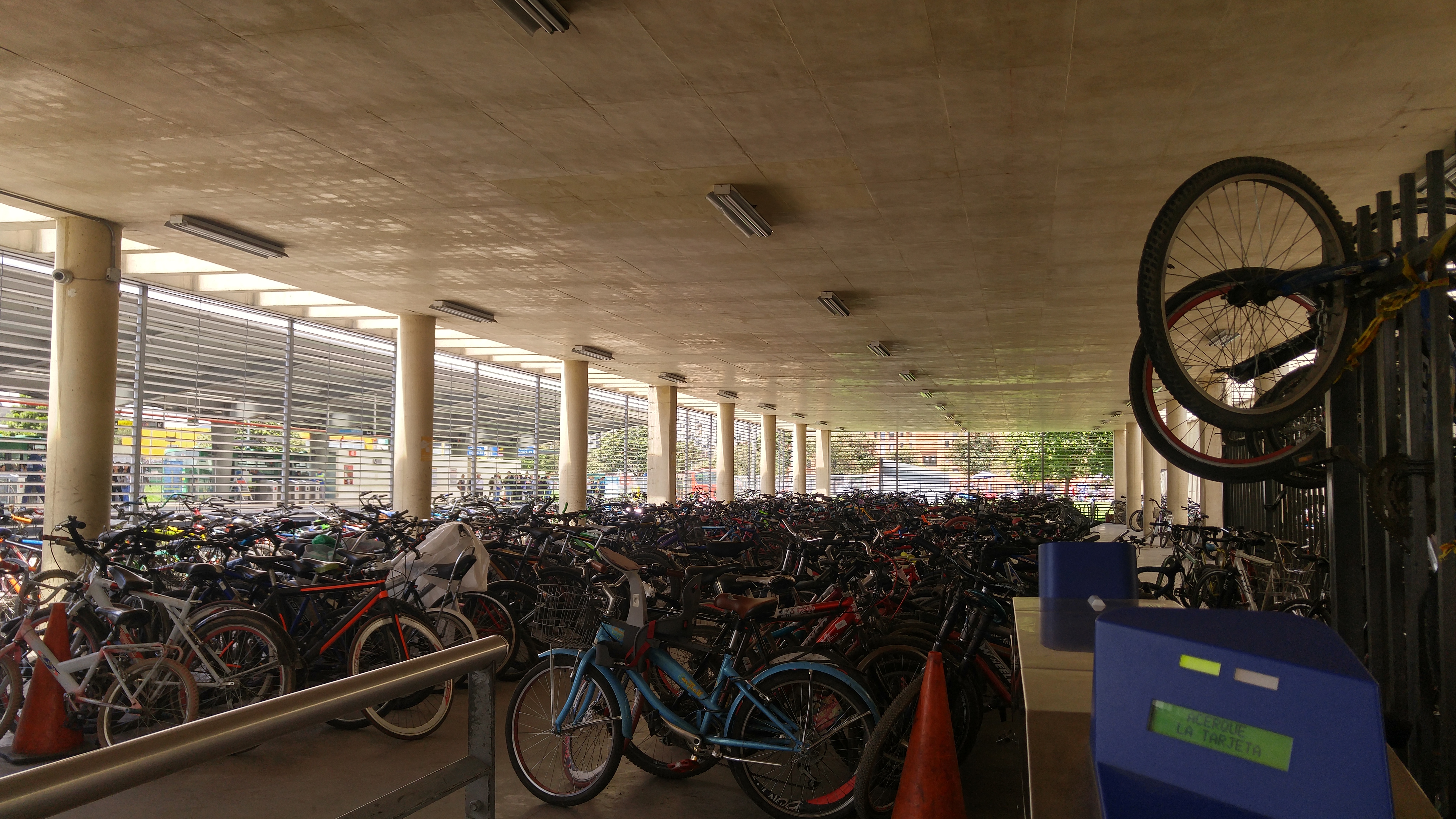 Bike storage inside TransMilenio station