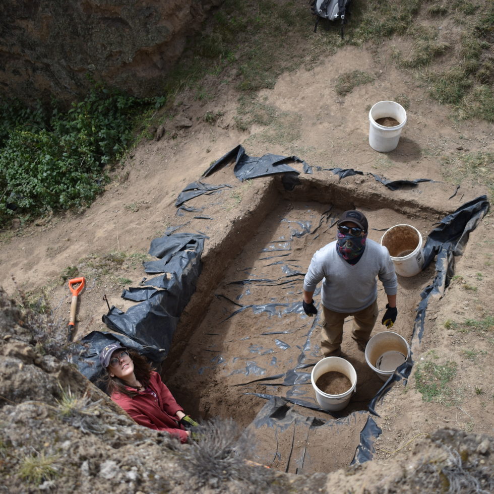 Byron and Clementine remove backfill from a 2018 excavation that was continued in 2019 - Parque Arqueológico Cochasquí